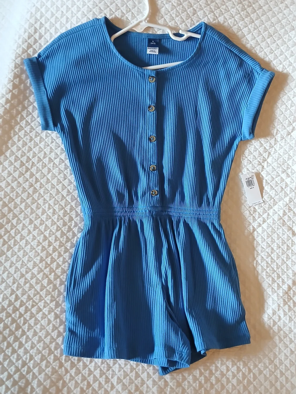 Old Navy Bright Blue Ribbed Button-Front Girls' Romper